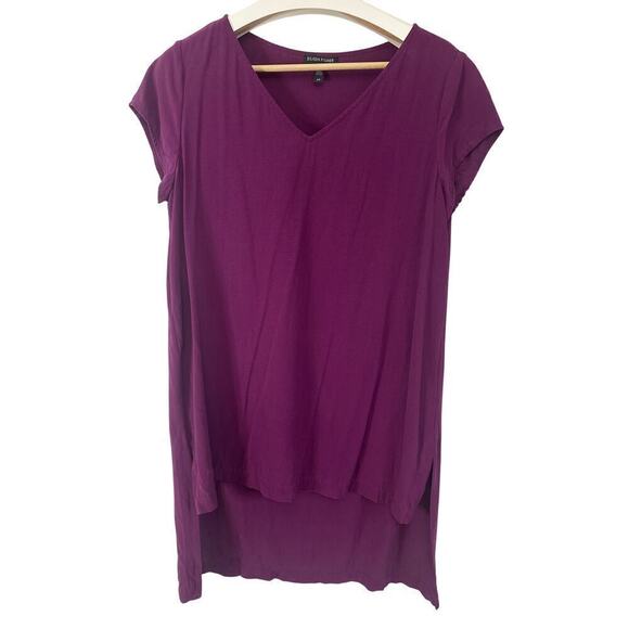 Eileen Fisher High Low Tunic, 100% silk, magenta, Womens Small - Picture 2 of 5